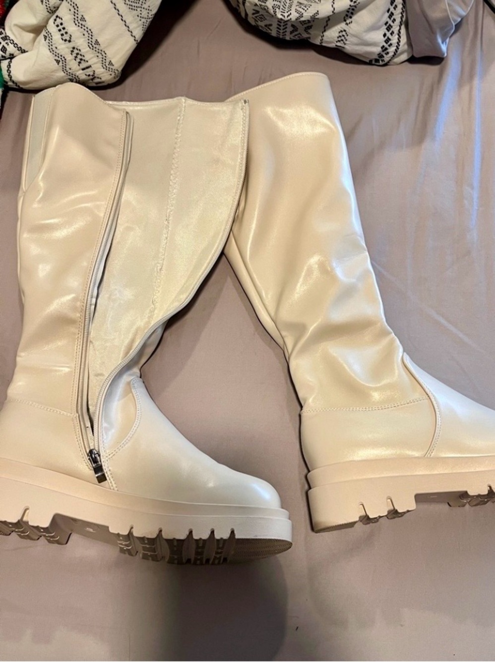 Cream Knee-High Platform Boots Size 9.5/10